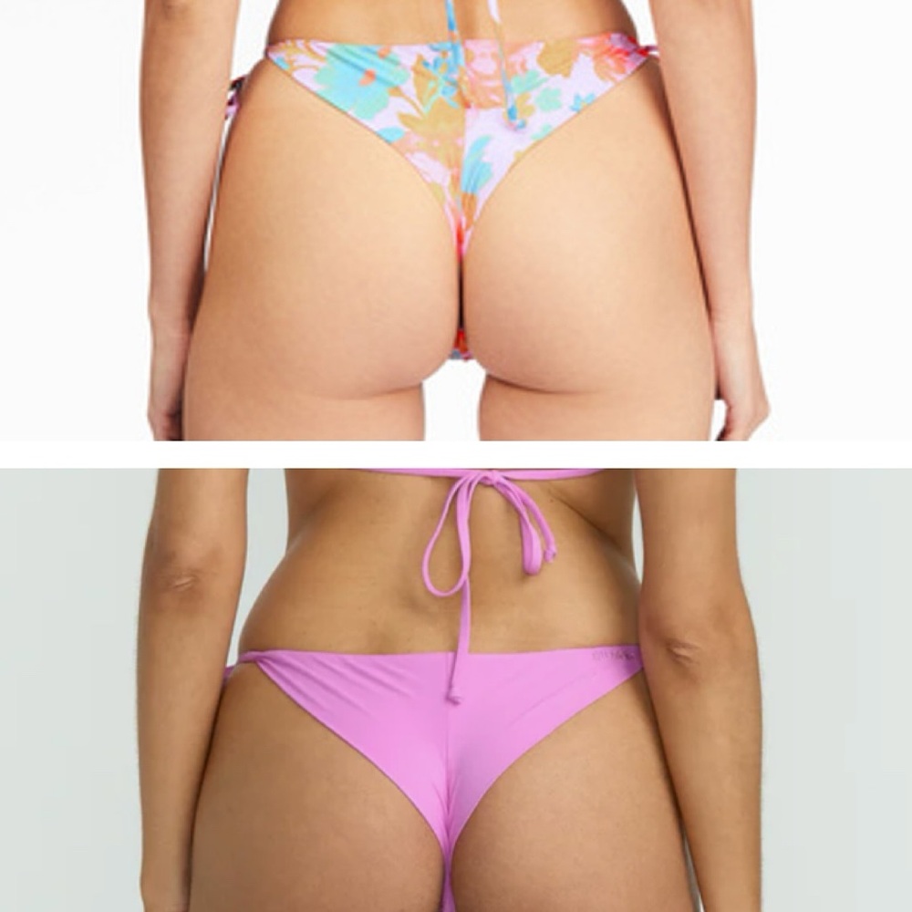 Floral and Solid Pink Bikini Bottoms